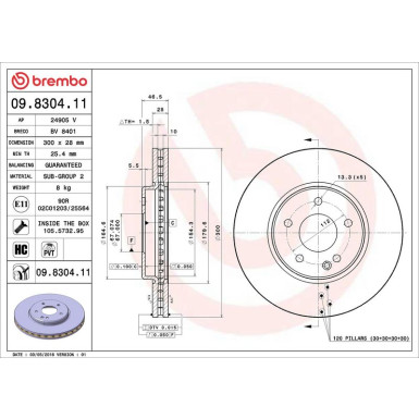09.8304.11 Bremsscheibe PRIME LINE - UV Coated