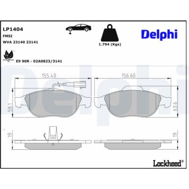 Delphi | Bremsbelagsatz, Scheibenbremse | LP1404