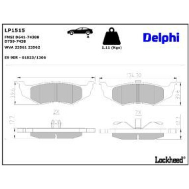Delphi Bremsbelagsatz, Scheibenbremse LP1515