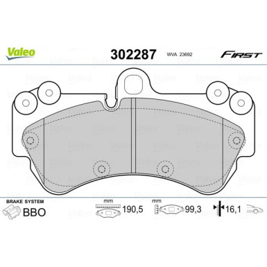 Valeo | Bremsbelagsatz, Scheibenbremse | 302287