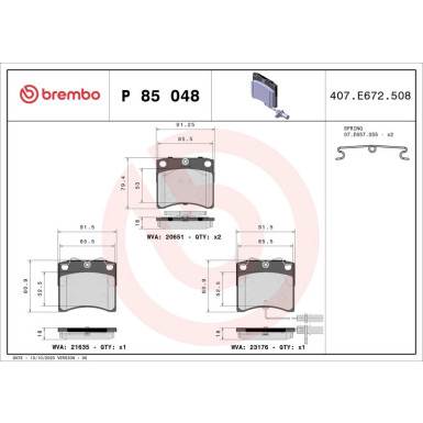 Brembo | Bremsbelagsatz, Scheibenbremse | P 85 048