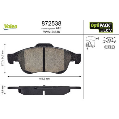Valeo Bremsbelagsatz, Scheibenbremse OPTIPACK for LCV 872538