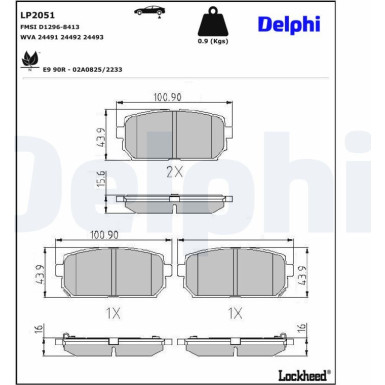 Delphi | Bremsbelagsatz, Scheibenbremse | LP2051