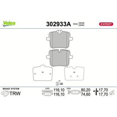Valeo | Bremsbelagsatz, Scheibenbremse | 302933A