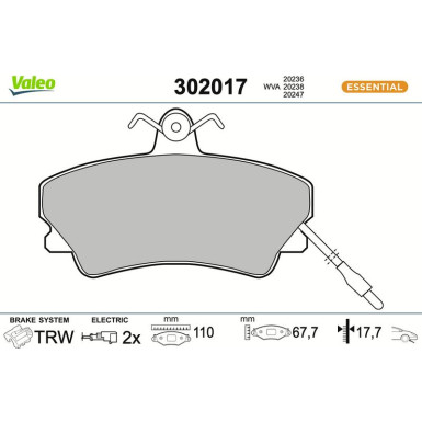Valeo | Bremsbelagsatz, Scheibenbremse | 302017