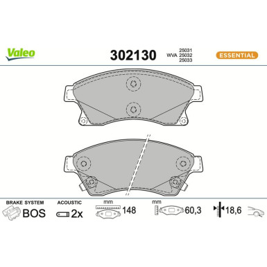 Valeo Bremsbelagsatz, Scheibenbremse ESSENTIAL 302130