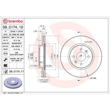 09.C174.11 Bremsscheibe PRIME LINE - UV Coated