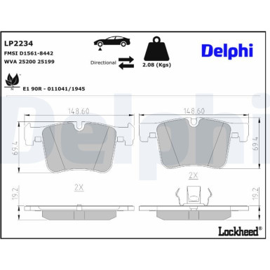 Delphi | Bremsbelagsatz, Scheibenbremse | LP2234