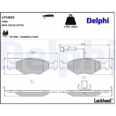 Delphi | Bremsbelagsatz, Scheibenbremse | LP1855