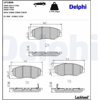 Delphi | Bremsbelagsatz, Scheibenbremse | LP1806