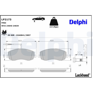 Delphi | Bremsbelagsatz, Scheibenbremse | LP2173