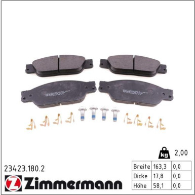 Zimmermann Bremsbelagsatz, Scheibenbremse 23423.180.2