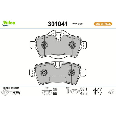 Valeo | Bremsbelagsatz, Scheibenbremse | 301041