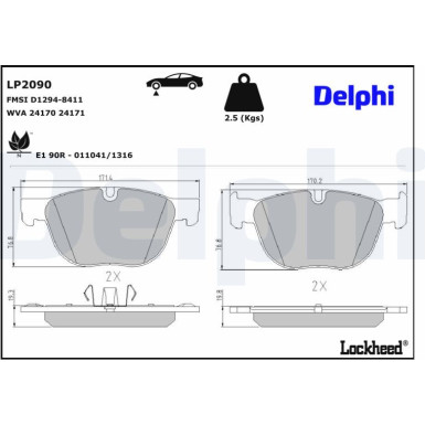 Delphi | Bremsbelagsatz, Scheibenbremse | LP2090