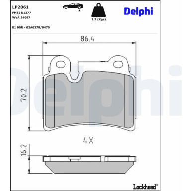 Delphi | Bremsbelagsatz, Scheibenbremse | LP2061