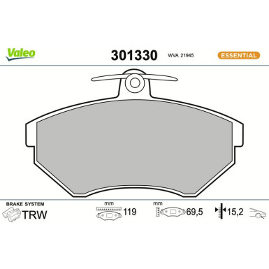 Valeo Bremsbelagsatz, Scheibenbremse ESSENTIAL 301330