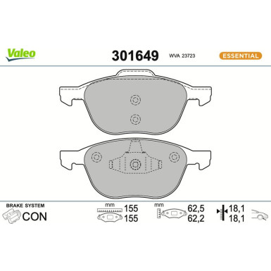 Valeo | Bremsbelagsatz, Scheibenbremse | 301649 Valeo | Bremsbelagsatz, Scheibenbremse | 301649
