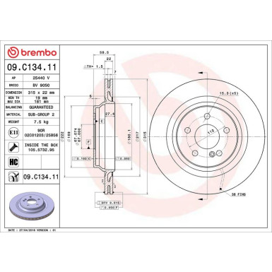 09.C134.11 Bremsscheibe PRIME LINE - UV Coated