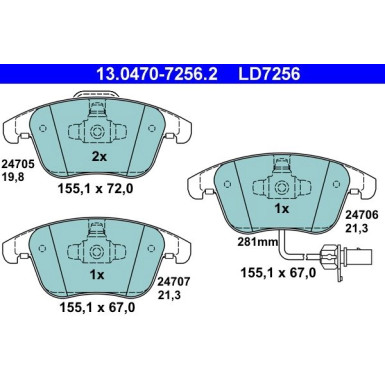 Bremsbelagsatz, Scheibenbremse ATE Ceramic 13.0470-7256.2 Bremsbelagsatz, Scheibenbremse ATE Ceramic 13.0470-7256.2