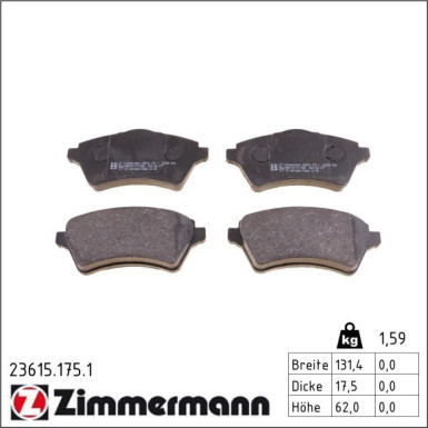 Zimmermann Bremsbelagsatz, Scheibenbremse 23615.175.1