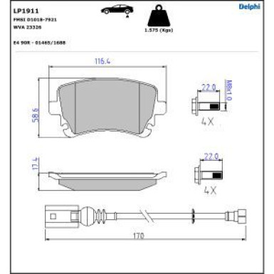 Delphi Bremsbelagsatz, Scheibenbremse LP1911 Delphi Bremsbelagsatz, Scheibenbremse LP1911