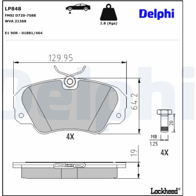Delphi | Bremsbelagsatz, Scheibenbremse | LP848