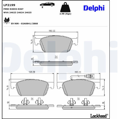 Delphi | Bremsbelagsatz, Scheibenbremse | LP2199