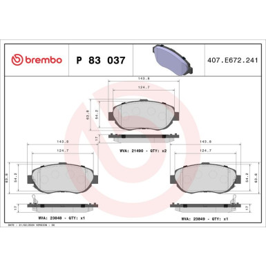 Brembo Bremsbelagsatz, Scheibenbremse PRIME LINE P 83 037