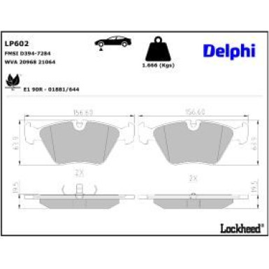 Delphi Bremsbelagsatz, Scheibenbremse LP602