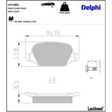 Delphi Bremsbelagsatz, Scheibenbremse LP1685 Delphi Bremsbelagsatz, Scheibenbremse LP1685