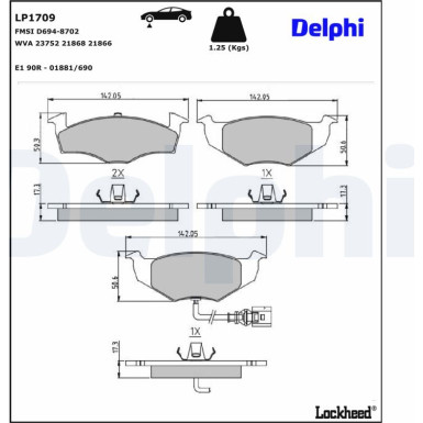 Delphi | Bremsbelagsatz, Scheibenbremse | LP1709