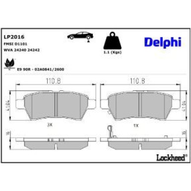 Delphi Bremsbelagsatz, Scheibenbremse LP2016