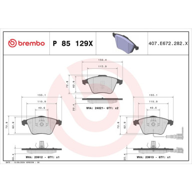 Brembo Bremsbelagsatz, Scheibenbremse XTRA LINE P 85 129X