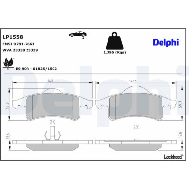 Delphi | Bremsbelagsatz, Scheibenbremse | LP1558