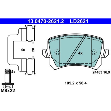 Bremsbelagsatz, Scheibenbremse ATE Ceramic 13.0470-2621.2 Bremsbelagsatz, Scheibenbremse ATE Ceramic 13.0470-2621.2