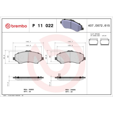 Brembo Bremsbelagsatz, Scheibenbremse PRIME LINE P 11 022 Brembo Bremsbelagsatz, Scheibenbremse PRIME LINE P 11 022