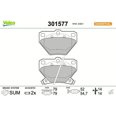 Valeo Bremsbelagsatz, Scheibenbremse ESSENTIAL 301577