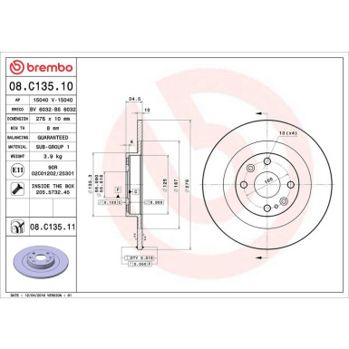 08.C135.11 Bremsscheibe PRIME LINE - UV Coated