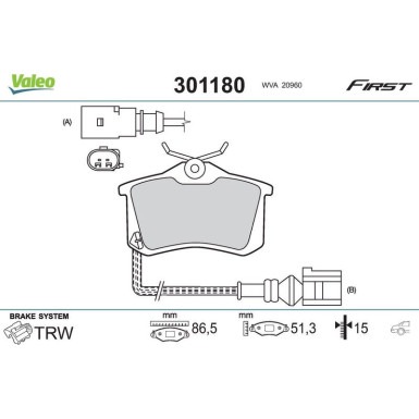 Valeo | Bremsbelagsatz, Scheibenbremse | 301180
