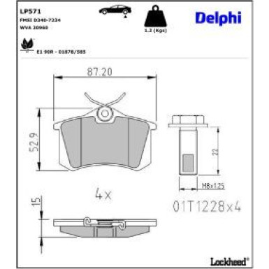 Delphi Bremsbelagsatz, Scheibenbremse LP571