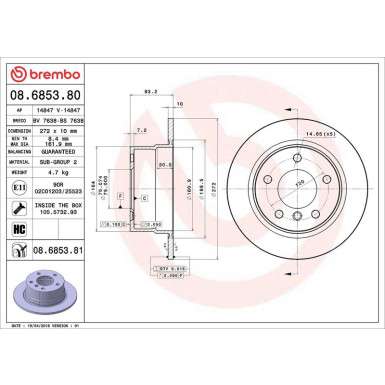 Brembo Bremsscheibe PRIME LINE - UV Coated 08.6853.81