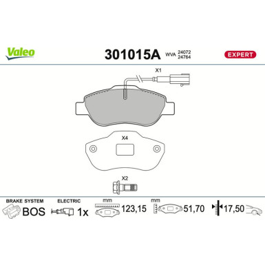 Valeo | Bremsbelagsatz, Scheibenbremse | 301015A