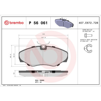 Brembo Bremsbelagsatz, Scheibenbremse PRIME LINE P 56 061
