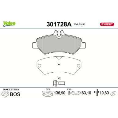 Valeo Bremsbelagsatz, Scheibenbremse EXPERT 301728A