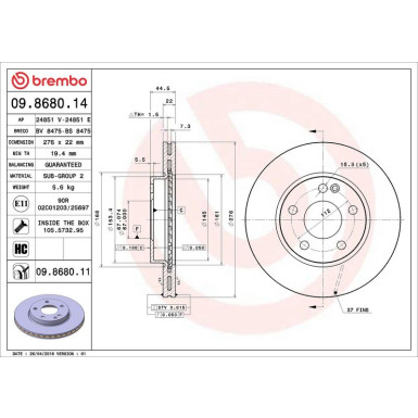 Brembo Bremsscheibe PRIME LINE - UV Coated 09.8680.11