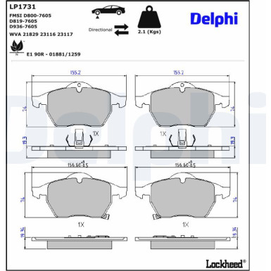Delphi | Bremsbelagsatz, Scheibenbremse | LP1731