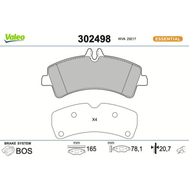 Valeo Bremsbelagsatz, Scheibenbremse ESSENTIAL 302498