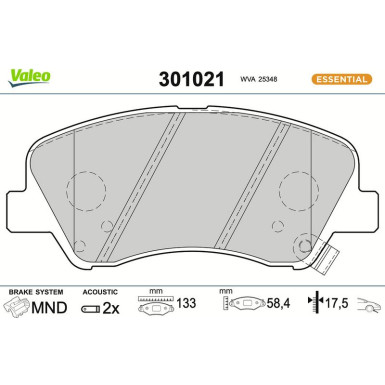 301021 Bremsbelagsatz, Scheibenbremse ESSENTIAL