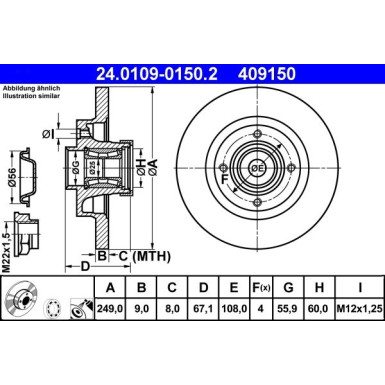 2 x ATE Bremsscheibe | 24.0109-0150.2