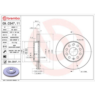 Brembo Bremsscheibe PRIME LINE - UV Coated 09.C547.11